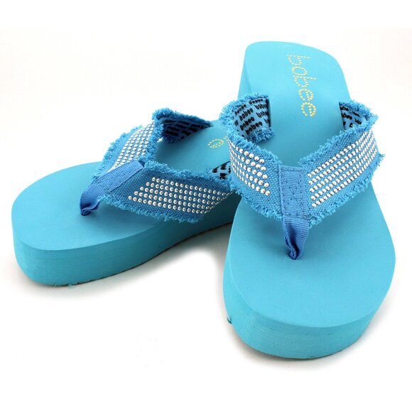 NEW !!! Bobee Turquoise Womens EVA Platform Wedge Thong Sandals - Picture 1 of 5